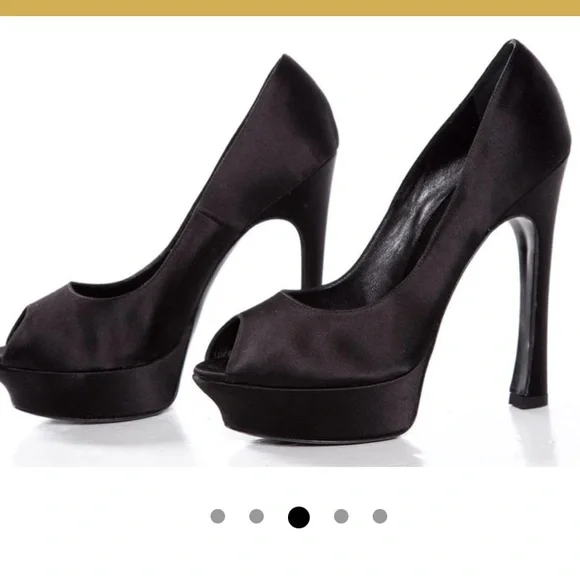 YVES SAINT LAURENT BLACK SATIN PALAIS PLATFORMS - Picture 1 of 8